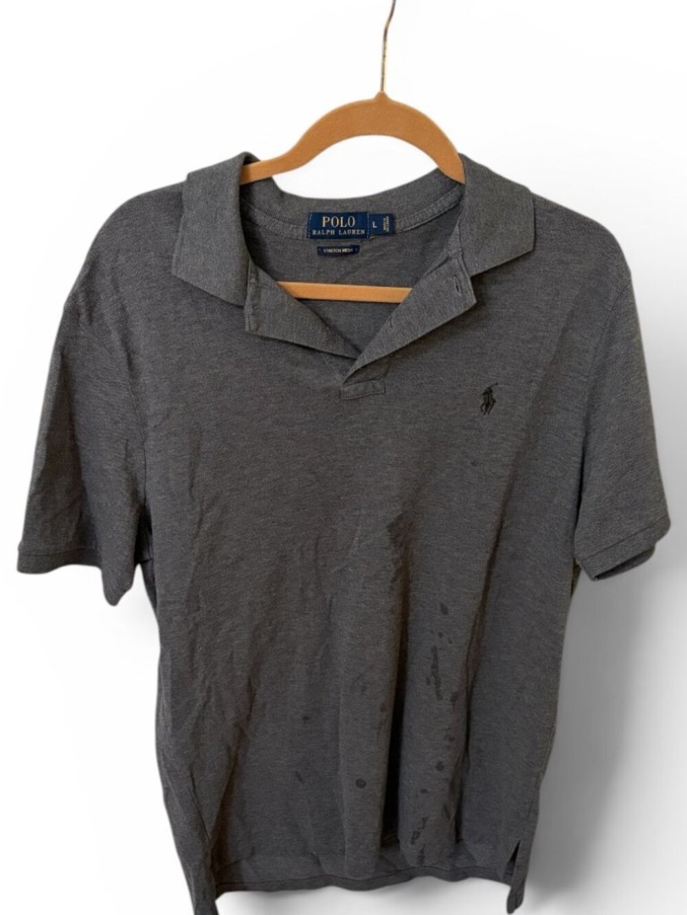 Polo Ralph Lauren Heather Gray Polo Shirt Short Sleeve Preppy Cotton Men's Large - Picture 2 of 6
